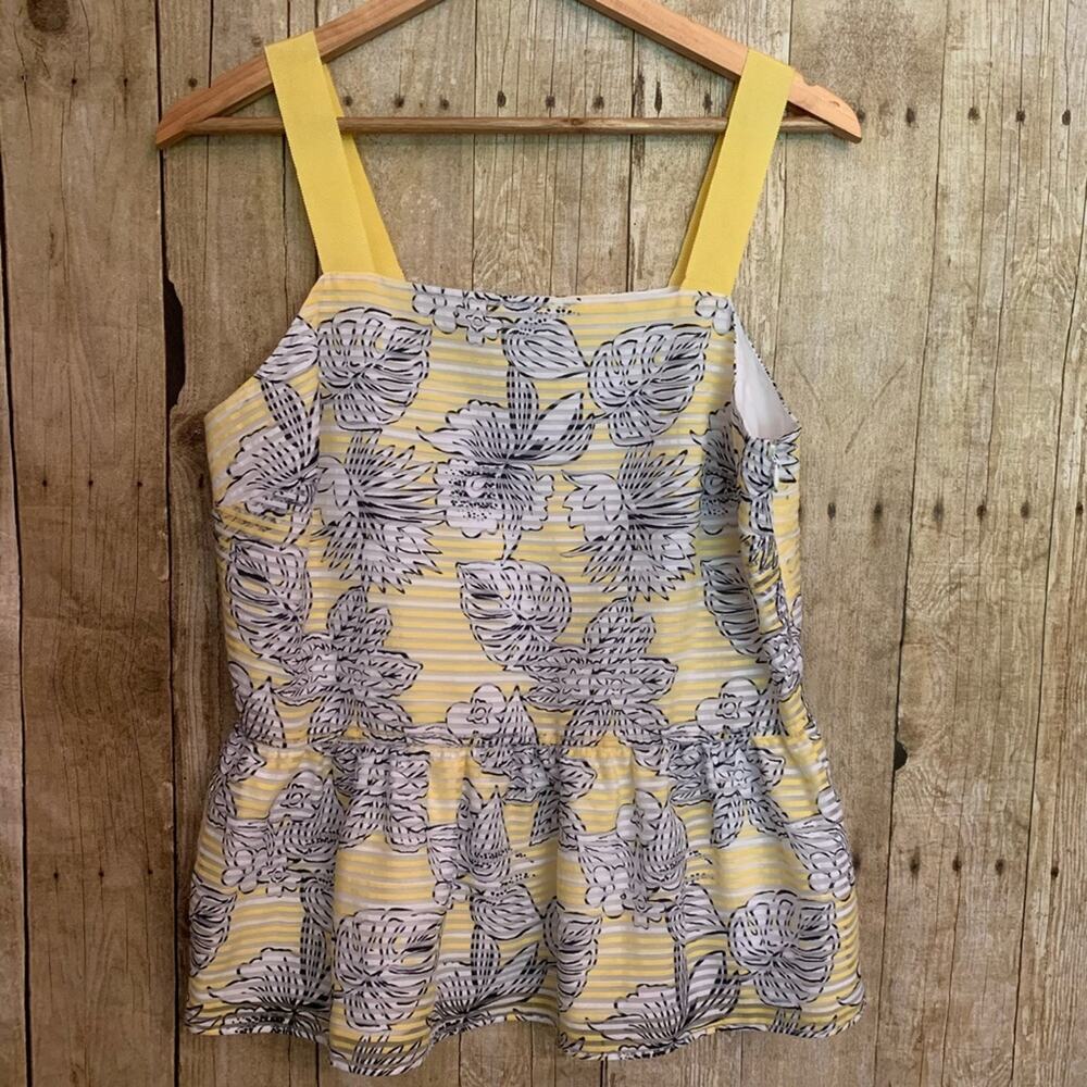 Crown and Ivy Peplum Tank Floral Yellow White Black Womens Medium